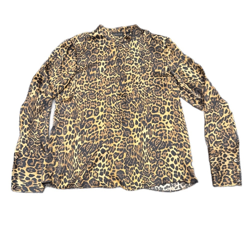 Carlisle Collection 100% Silk Button Down Shirt Cheetah Print 0 NWOT